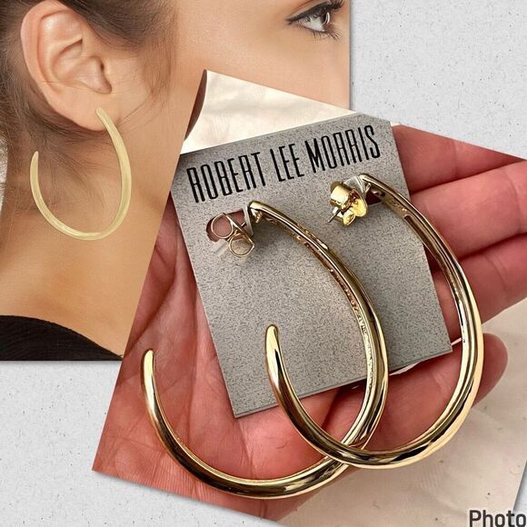 NWT Robert Lee Morris Soho Large Thick Gold Polished C Shaped Hoops earrings - Picture 1 of 13